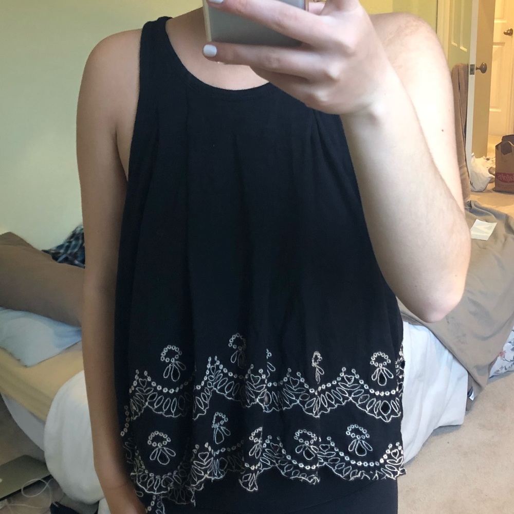 ❌SOLD❌Free People Embroidered Black Tank top